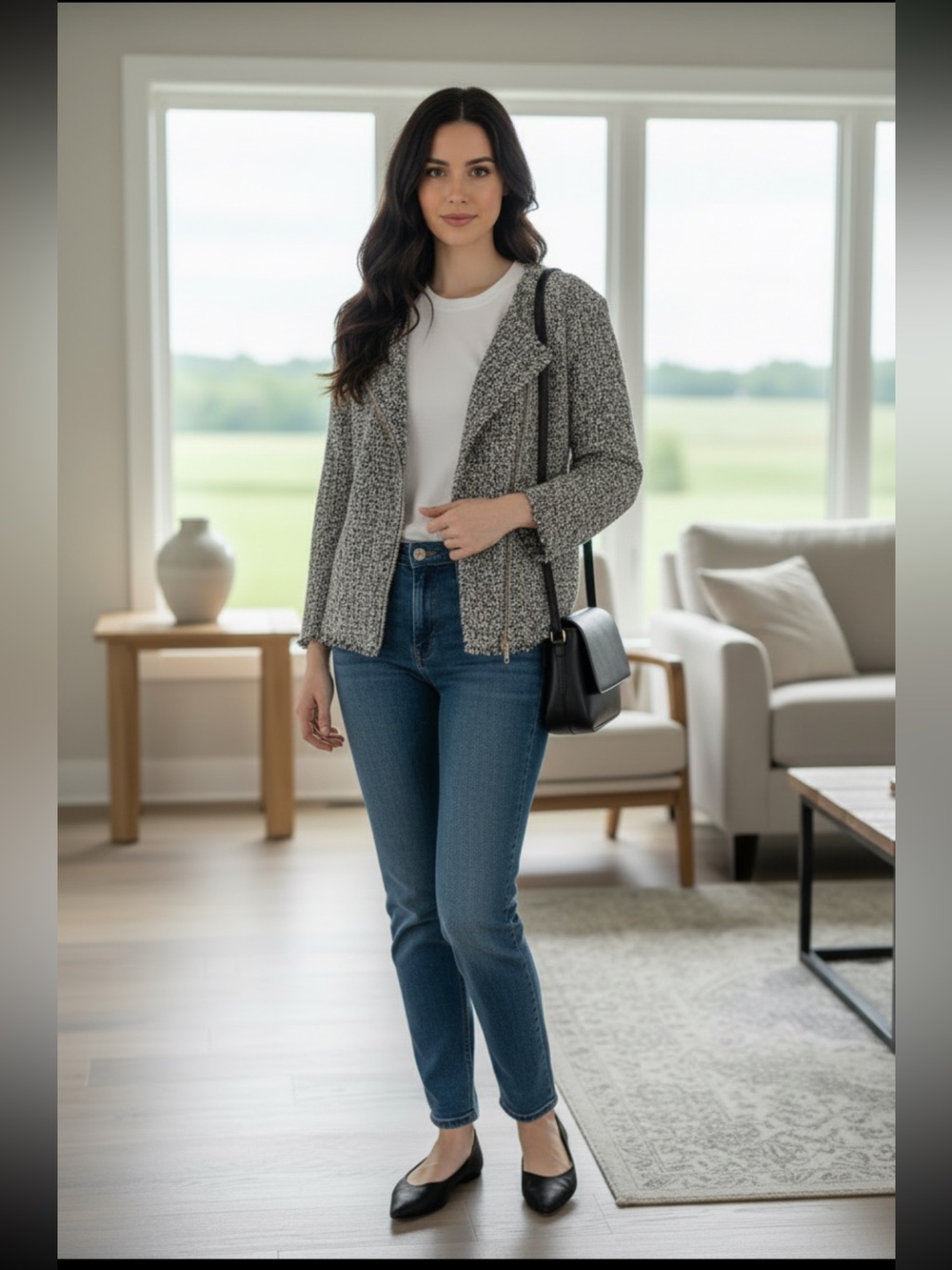 a.n.a Gray Bouclé Open-Front Blazer asymmetric Zipper Closure Frayed Raw Hem